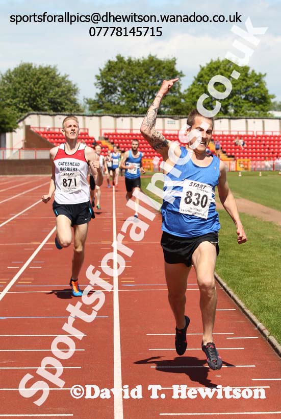 Lewis Timmins (Morpeth) wins the senior mens 1500 metres North Eastern Championships, Gateshead International Stadium.  Photos: David T. Hewitson/Sports for All Pics